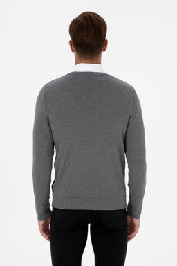 Erkek Slim Fit V Yaka Gri Melanj Basic Kazak - U.s. polo assn фото 4