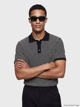 Polo Yaka Desenli Erkek Triko Kazak