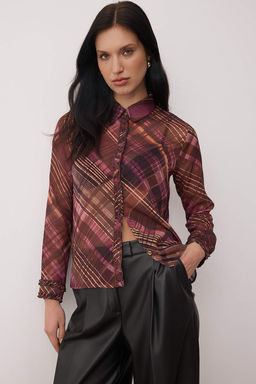 Bordo Ekoseli Regular Kal?p Astars?z Sifon Gomlek TWOAW26GO00139 - Trendyolmilla фото 2