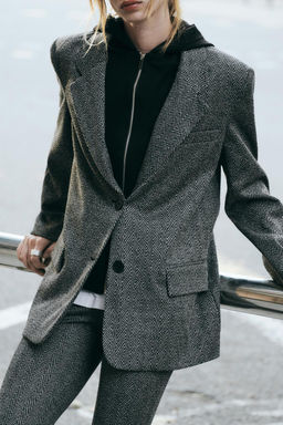 COMBINED HERRINGBONE BLAZER WITH HOOD