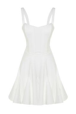 TRENDYOLMILLA Bridal Ekru A-Kesim Astarl? Korse Detayl? Biyeli Dokuma K?sa Abiye Gece Elbise TPRSS23EL00251  фото 7