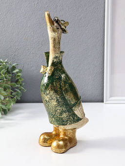 Сувенир полистоун "Гусь в шляпе и зелёном пальто" 9,5х13х30 см