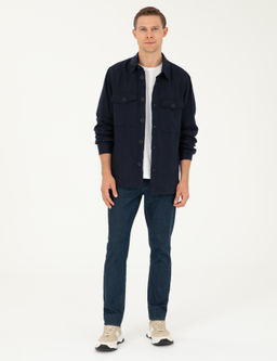 Lacivert Regular Fit %100 Keten G_mlek Ceket