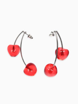 Серьги "Вишня" двойные, цвет красный в серебре