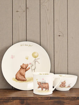 Набор посуды, детский, 1 перс, 3 пр, фарфор N, белый, Мишка и зайчик, Friendship