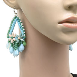 Серьги ручной работы с цирконами в оплетении цв.аквамарин