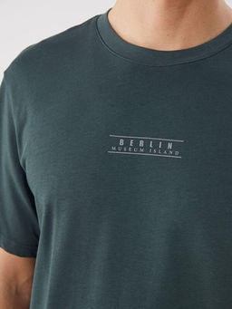 Bisiklet Yaka Bask?l? Penye Erkek Ti??rt