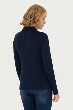 Женская темно-синяя базовая толстовка с воротником-поло Неожиданная скидка в корзине - U.s. polo assn фото 5