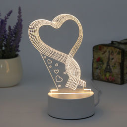 Светильник ночник "3D-HEART" на пластиковой подставке, с включателем USB