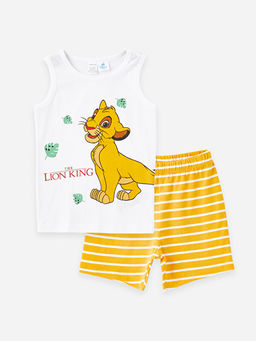 Bisiklet Yaka Kolsuz Aslan Kral Bask?l? Erkek Bebek ?ortlu Pijama Tak?m?