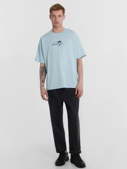 ФУТБОЛКА МУЖСКАЯ голубая дымка +печать 111858