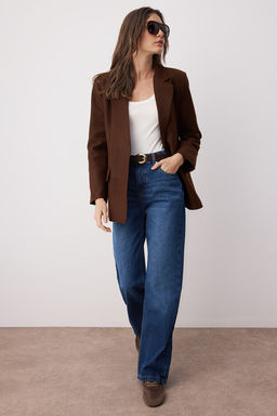 Trendyolmilla Koyu Mavi Yuksek Bel Wide Leg Jeans TWOSS25JE00276