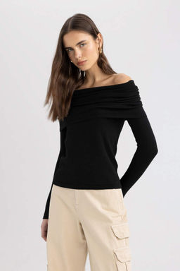 Приталенный свитер с открытыми плечами - Defacto фото 4