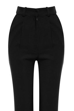 Siyah Wide Leg/Genis Paca Pileli Dokuma Kumas Pantolon TWOSS21PL0155