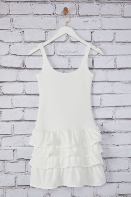 TRENDYOLMILLA Beyaz Duz Volanl? / F?rf?rl? Mini Esnek Orme Elbise TWOSS25EL00388 фото 5