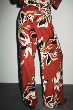FLORAL PRINT LINEN BLEND TROUSERS - Zara фото 3