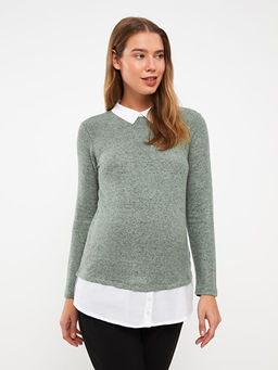 G?mlek Yaka D?z Uzun Kollu Hamile Ti??rt