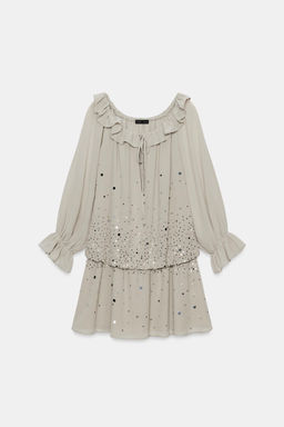 VESTIDO GEORGETTE VOLANTES BRILLOS / Gris - Zara фото 5