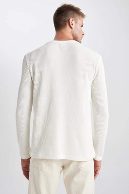 Базовая футболка узкого кроя с круглым вырезом и длинными рукавами - Defacto фото 6