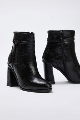 Siyah Kroko Toka Detayl? Blok Topuklu Kad?n Bot TAKAW26BO00098