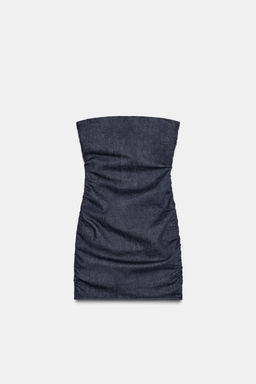 TRF DENIM BANDEAU DRESS WITH GATHERING - Zara фото 7