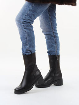 01-M43-7 BLACK Ботинки демисезонные женские (натуральная кожа, байка)