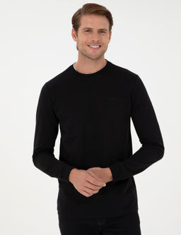 Siyah Regular Fit Bisiklet Yaka Basic Sweatshirt