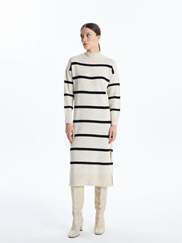 Dik Yaka ?izgili Kad?n Triko Elbise