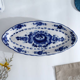 Селёдочница фарфор «Цветок», 27×13×2 см, гжель