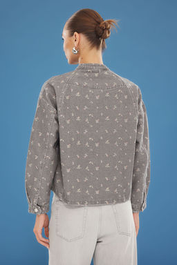 Gri Cicek Desenli Oversize Denim Bomber Ceket TWOSS25CE00042 - Trendyolmilla фото 5