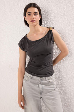 Trendyolmilla Antrasit Modal Dokumlu Aksesuar Detayl? Orme Bluz TWOSS25BZ00561 фото 2