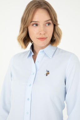 Женская голубая базовая рубашка с длинным рукавом - U.s. polo assn фото 8