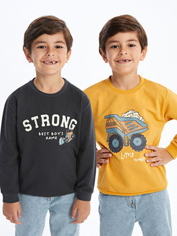 Bisiklet Yaka Uzun Kollu Bask?l? Erkek Bebek Sweatshirt 2li - Waikiki фото 4