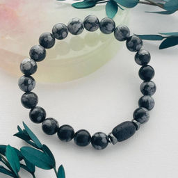 Браслет из снежного Обсидиана и Лавы 17 см
