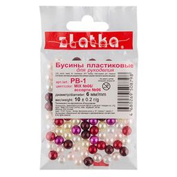 Бусина Zlatka MIX пластик PB-1 6 мм 10 х 10 г  0.2 г №06 ассорти