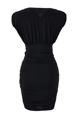 Siyah Bodycon V Yaka Kolsuz Buzgulu Mini Esnek Orme Elbise TWOSS26EL00029 - Trendyolmilla фото 2