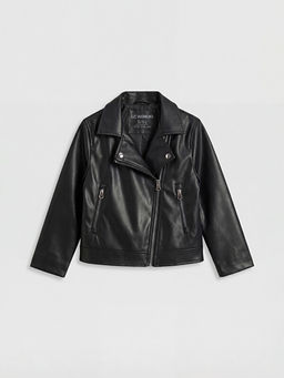 Biker Yaka K?z ?ocuk Deri G?r?n?ml? Ceket