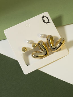 Серьги QF Сердечки, набор 3 пары, цвет золото  фото 5