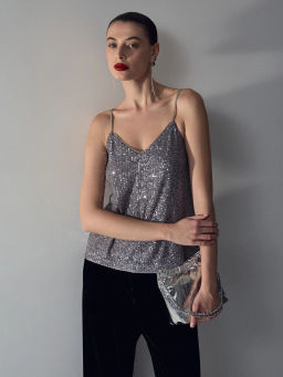 Топ с пайетками на бретелях - Emka фото 4