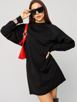 Женское платье с рукавом реглан из футера 2-х нитки черный ВП-11 (35)