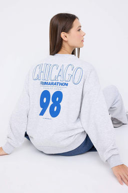 Teen Kar Melanj Ici Polarl? S?rt ve On Bask?l? Oversize/Genis Kesim Orme Sweatshirt TWOAW26SW00151 - Trendyolmilla фото 5