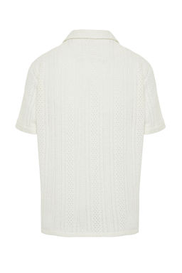 Trendyolmilla Man Ekru Regular Fit Apas Yaka Triko Gorunumlu Gomlek TMNSS24GO00026  фото 9