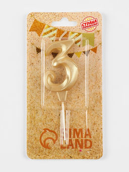 Цена за 2 шт. Свеча в торт «Театральная», цифра 3, золотой металлик