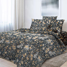 Постельное белье, комплект Евростандарт "Соблазн, ночь" 6 предметов: пододеяльник 215х220см на пуговицах, евро-простыня 220х240см, 2 наволочки 70х70см, 2 наволочки 50х70см - "французский кант", твил-сатин 110г/м2, хлопок 100%, подарочная коробка 50х3