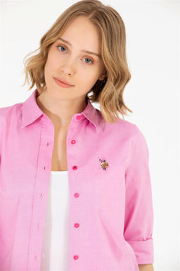 Женская базовая рубашка цвета фуксии с длинным рукавом Неожиданная скидка в корзине - U.s. polo assn фото 3