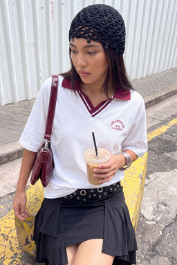 Ekru Kal_n Pamuklu Triko Bant Detayl_ Nak__l_ Overize/Geni_ Kal_p _rme T-Shirt TWOSS25TS00100