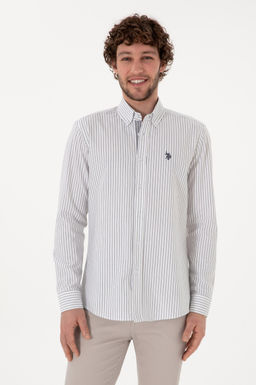 Erkek Gri _izgili Beyaz G_mlek Sepette S_rpriz _ndirim