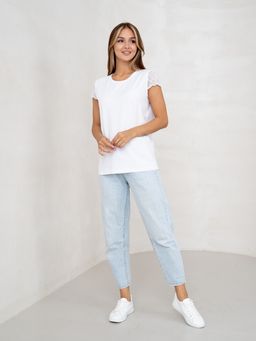 Футболка с кружевом .хлопок 95%, лайкра 5%,белая - Binita фото 5