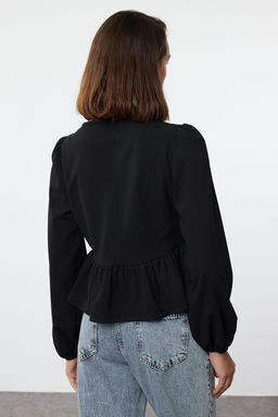 Siyah Baglama Detayl? Regular/Normal Kal?p Esnek Orme Bluz TWOAW25BZ00230