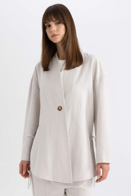 Relax Fit V Yaka Keten Kar?s?ml? Kimono - Defacto фото 2